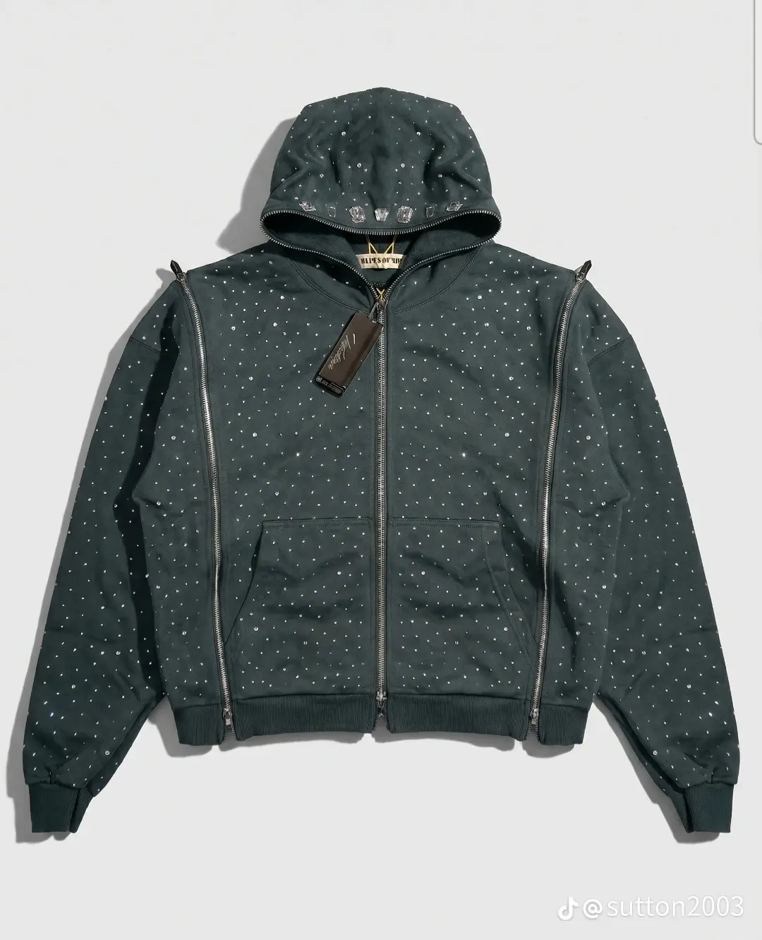 Green Studded Zip Hoodie
