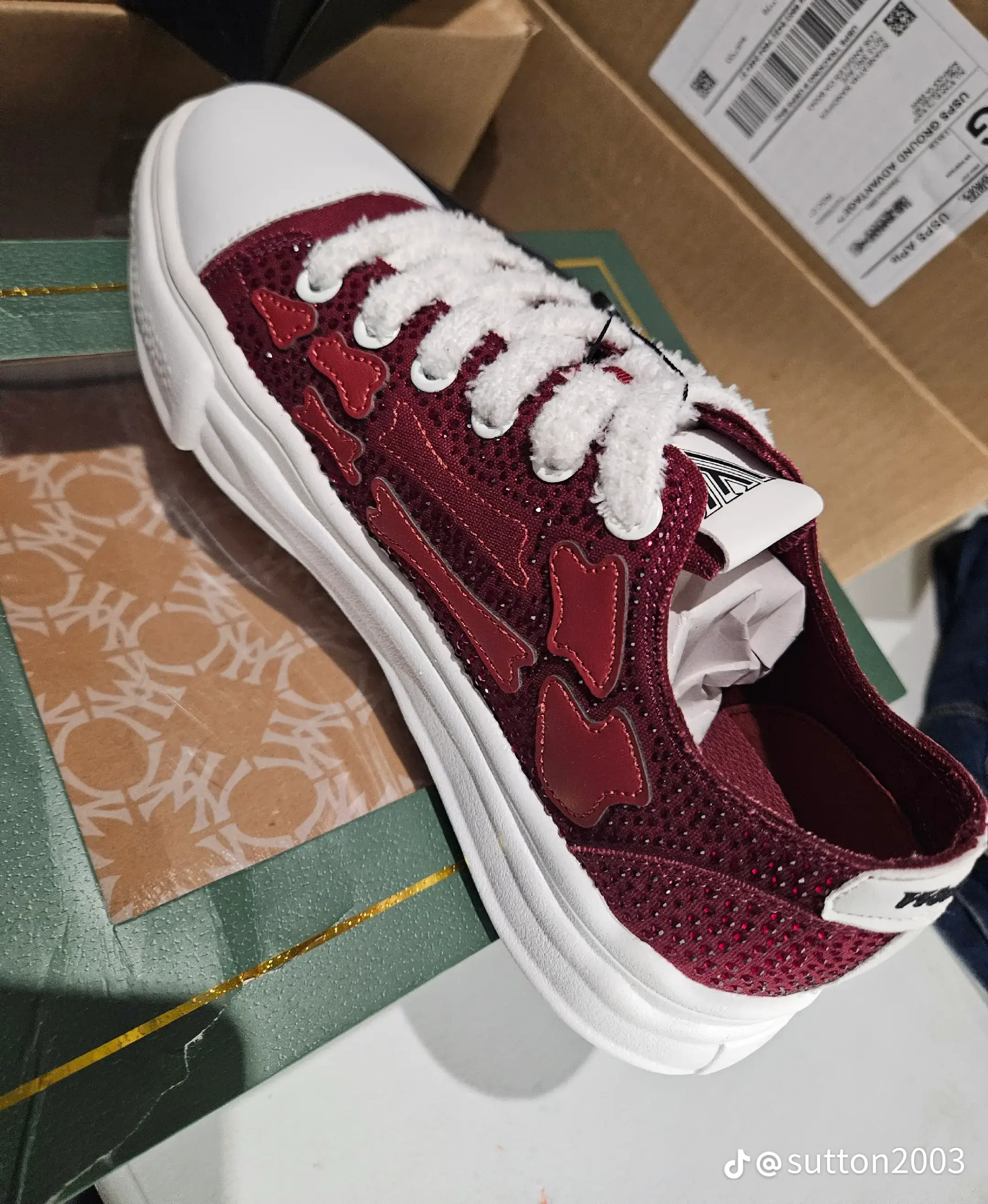 Burgundy Rhinestone Skeleton Sneakers
