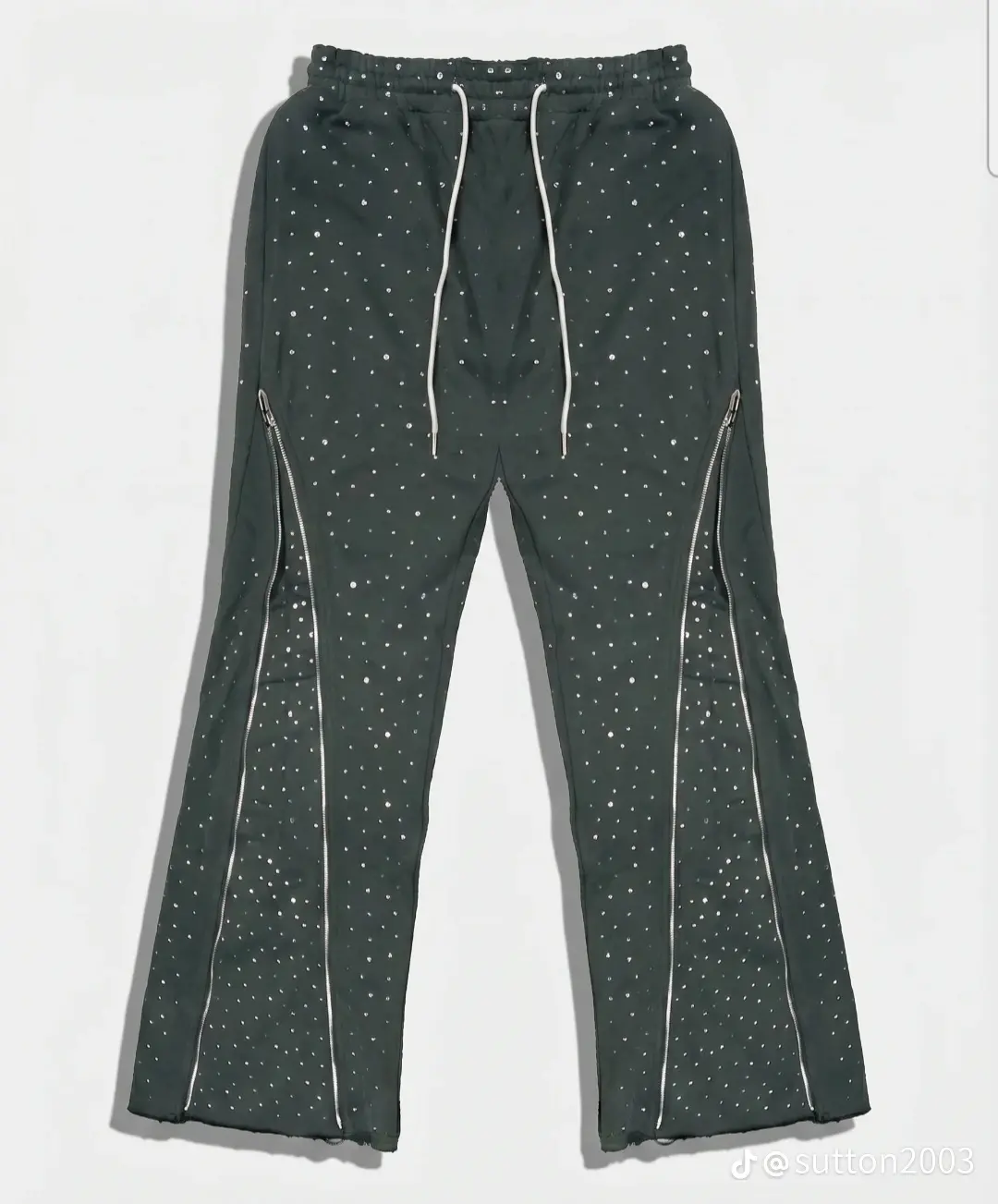 Green Studded Zip Pants